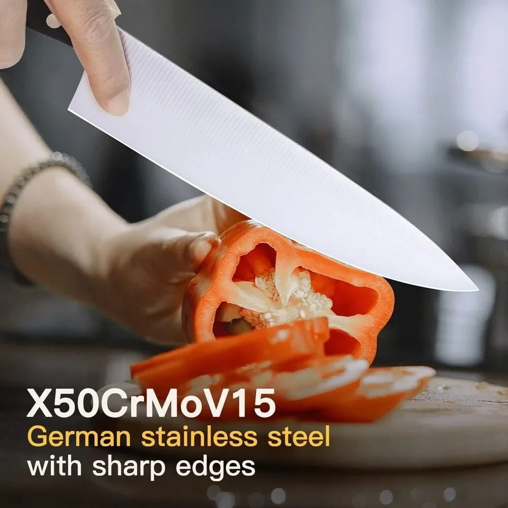 15 PCS Knife Set for Kitchen with Knife Block - High Carbon Stainless Steel Set